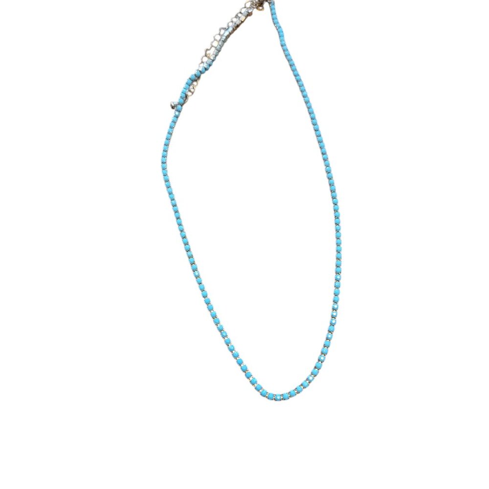 14" Tiny Turquoise Blue Square Enamel on Metal Necklace/Choker